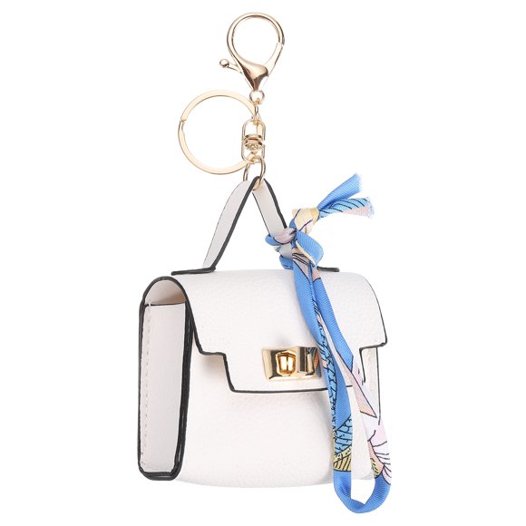 Mini Backpack Keychain, Cute Coin Purse Keychain PU Leather Backpack Purse Key Chain, White