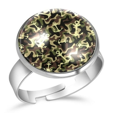 OWNMEMORY Camo Green Pattern Stainless Steel Adjustable Stacking Ring with Unique Pattern - Ideal Finger Ring, Wedding Ring, or Thumb Ring