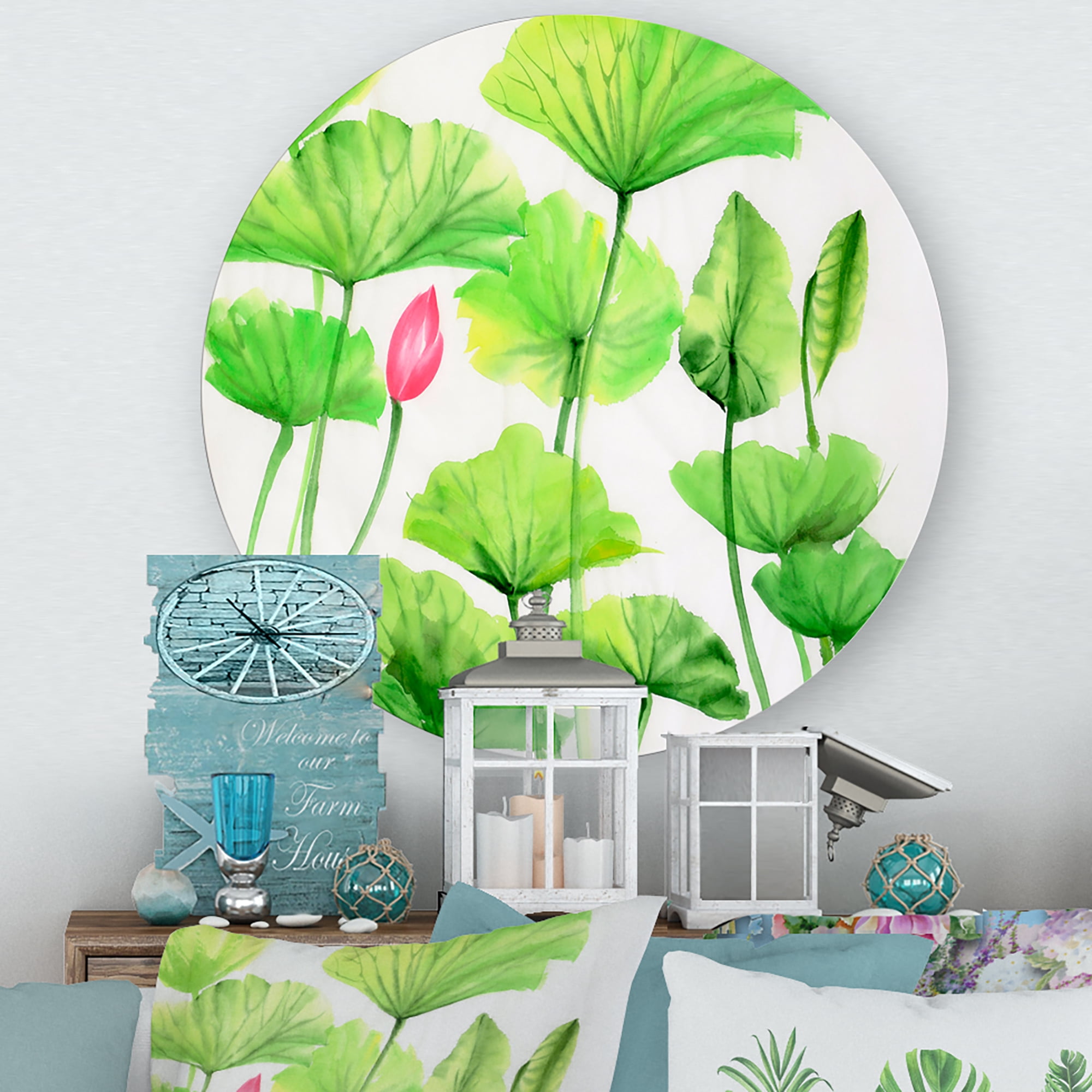 Designart 'Ancient Pink Lotuses In The Pond VIII' Traditional Circle Metal Wall Art 11x11 - Disc of 11