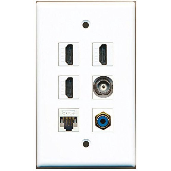 RiteAV - 3 HDMI 1 Port RCA Blue 1 Port BNC 1 Port Cat5e Ethernet White Wall Plate