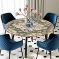 thumbnail image 3 of Boho Round Fitted Tablecloth with Elastic Edge, Waterproof Table Cloth Table Cover for 45"-54" Tables, Green Brown Ethnic Tribe Abstract Vintage Western Tablecloths for Dining Picnic Indoor Outdoor, 3 of 9