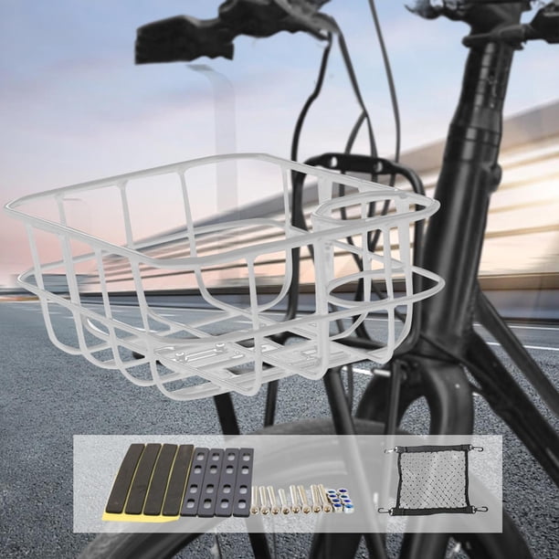 Cesta para Bicicleta, Portaequipajes Delantero Y Trasero para Bicicletas, Fácil Montaje, Cesta para Bicicleta con Marco de Aleación de Aluminio, Acces Chapa de hierro blanca