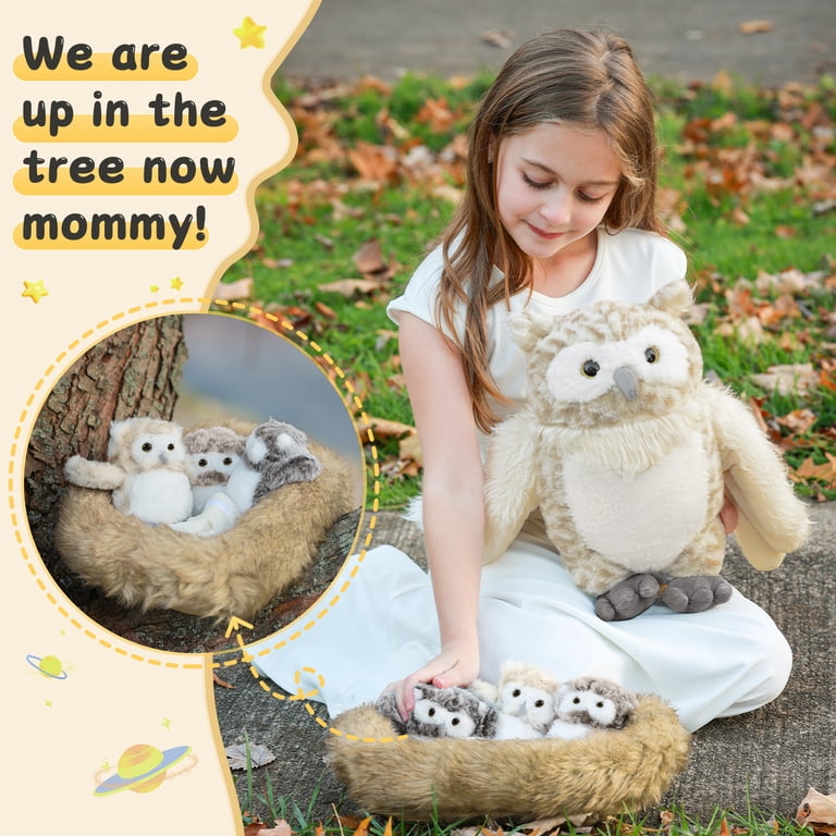 Owl Plush Family Set with Babies, Eggs and Nest photo 2