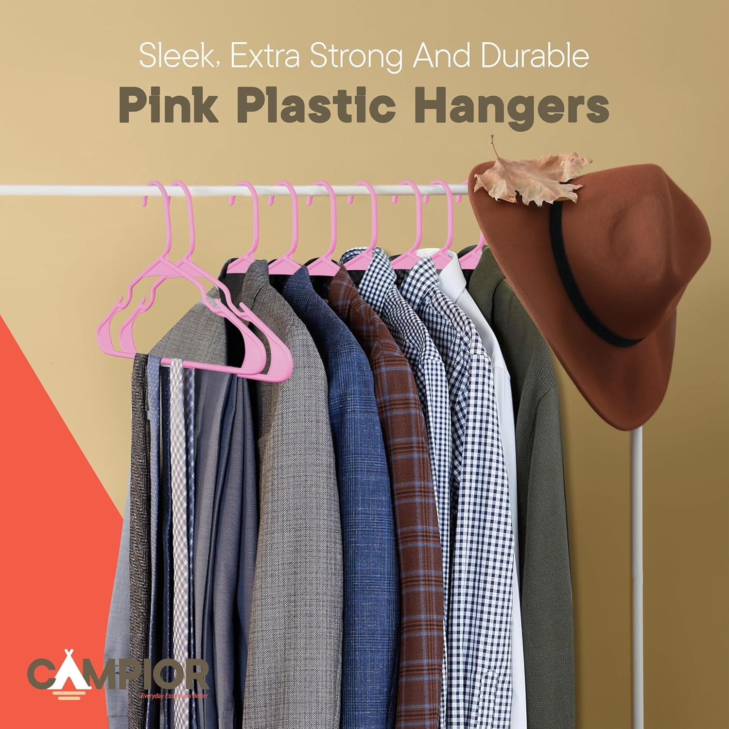 Pink Plastic hangers 5 Pack– Heavy-Duty Plastic Hangers Slim and Space-Saving Hangers, Durable & Lightweight PP Hangers with Non-Slip Shoulder Notches for Slip Dresses, Suits, Jackets & Camisoles