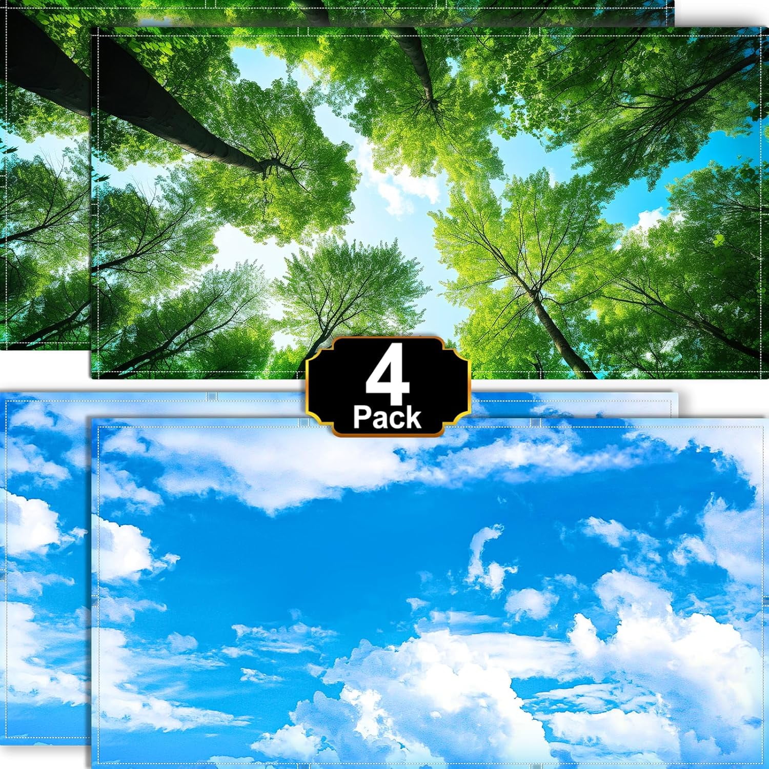 RGHJAR-4-Pack Fluorescent Magnetic Light Covers - Mix Light Filters for Classroom Ceiling Lights (Forest & Blue Sky)