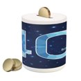 thumbnail image 1 of 40th Birthday Piggy Bank, Abstract Modern Design with Geometrical Number 40 Emblem, Ceramic Coin Bank Money Box for Cash Saving, 3.6" X 3.2", Dark Blue and Pale Blue, by Ambesonne, 1 of 4
