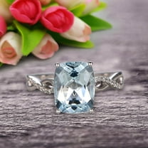 Art Deco 1.8 Carat 7mm Cushion Aquamarine Engagement Ring on 10k White Gold