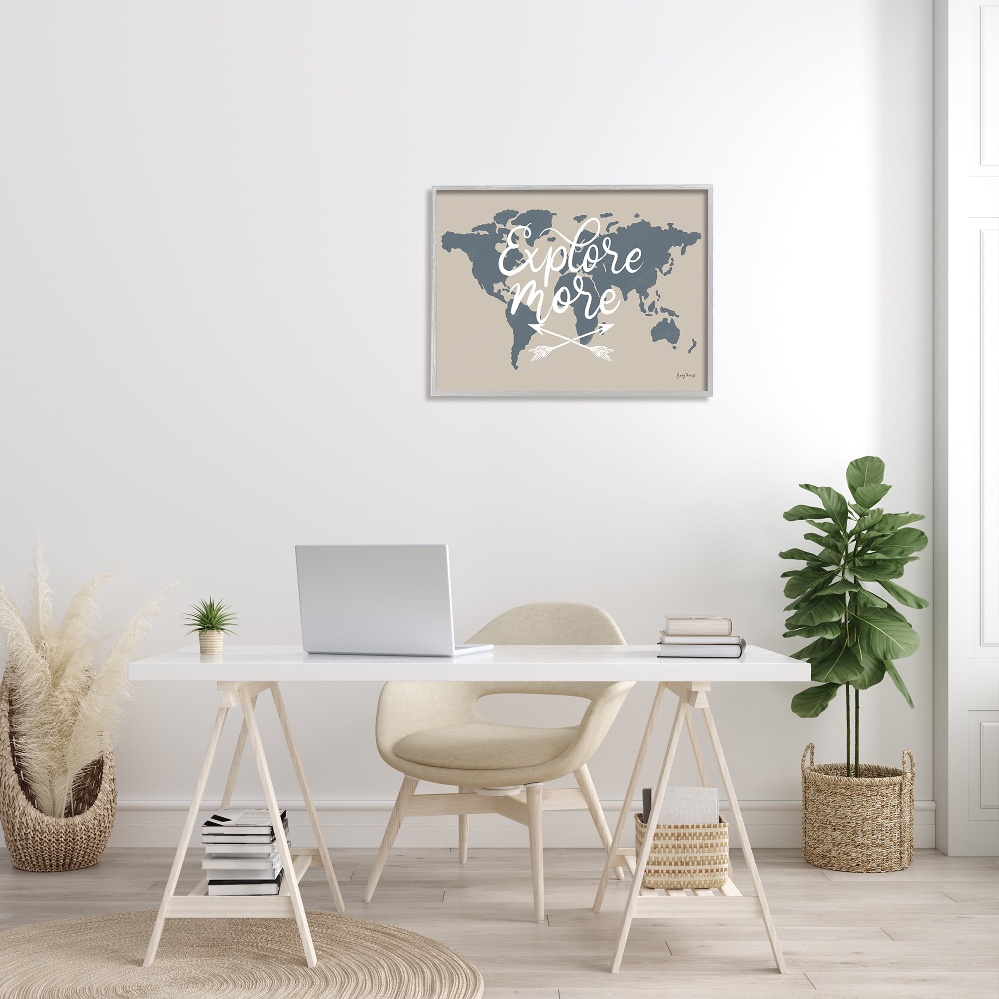 Stupell Industries Explore More Sentiment Crossed Arrows World Map Inspirational Painting Gray Framed Art Print Wall Art, 24 x 30