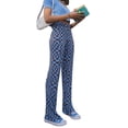 thumbnail image 1 of Pantalones acampanados Leggings estampados ajustados de talle alto largos acampanados para mujer Lady Street Blue Grid S, 1 of 5