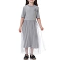 thumbnail image 4 of KAUOD Girls Tulle Long Dress Muslim Mesh Lace Short Sleeve Dresses Teen Kids Crew Neck Soft Eid Prayer Traditional Clothes, 4 of 8