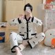 thumbnail image 1 of Primavera otoño ropa de dormir de mujer estilo coreano cárdigan abierto con cuello en V pantalones largos de manga larga conjunto de dos piezas ropa para el hogar se puede usar, 1 of 5