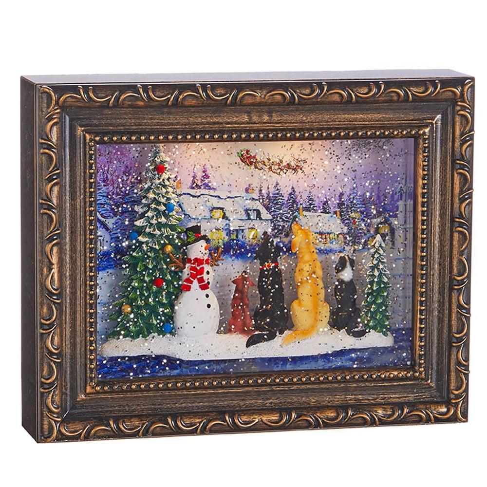 Raz Imports 9.75" Dogs Watching Santa Lighted Water Picture Frame