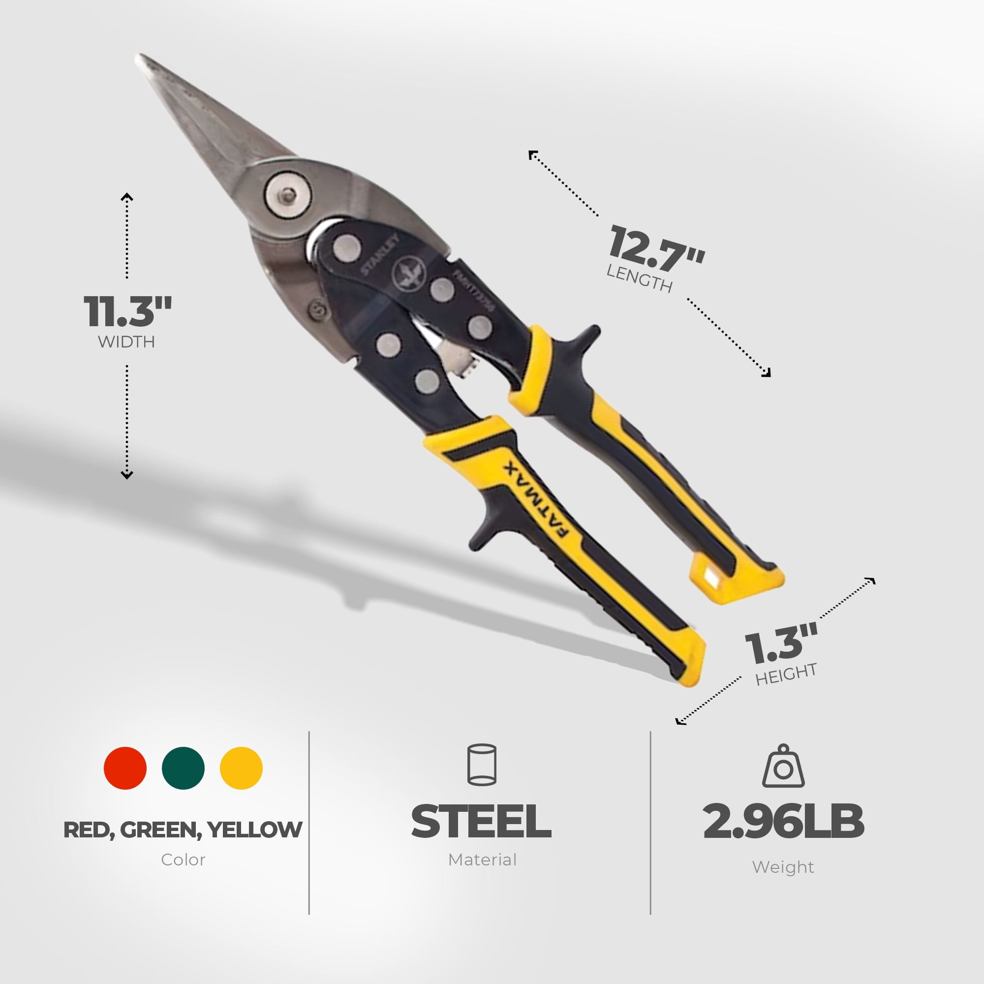STANLEY FATMAX Bullnose Aviation Snip – Cuts 18ga Steel, 22ga Stainless – Yellow, Flush Hardware, Auto Release – For Notching & Trimming - View #10