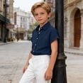 thumbnail image 4 of hotojiny Toddler Girls Button down Shirts Kids Short Sleeve Plain Boys Top Lightweight Collared Beach Travel Blouse for 3-14 Years, 4 of 7
