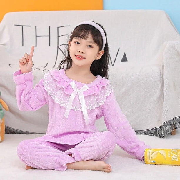 Pijamas de encaje de franela para niñas, ropa de dormir cálida de lana de Coral, Conjunto de pijama de Navidad para niños, ropa de dormir de princesa gruesa