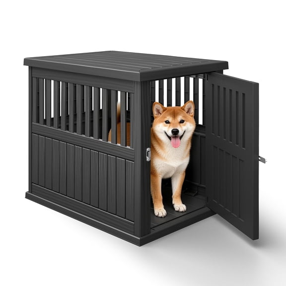 Nihsuao Dog Crate, Decorative Plastic Dog Kennel with Locking Latch for Small to Medium Dogs, Black