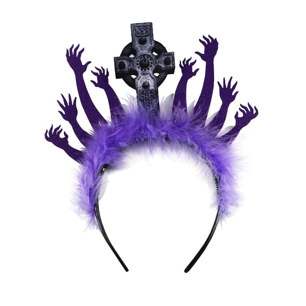 Diadema de mano fantasma con lápida de Halloween, accesorios para fiesta de graduación y Festival peludo (púrpura)