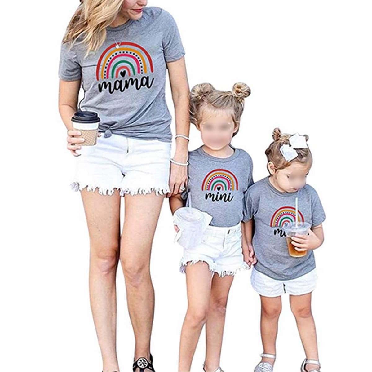 Mommy and Me Matching Shirt Toddler Baby Girl Rainbow Short Sleeve