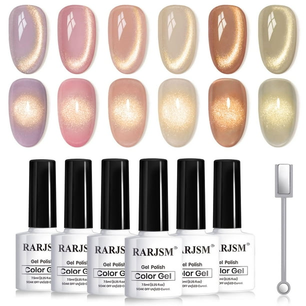 Set de esmaltes de uñas RARJSM Gold Glitter Cat Eye Gel 7.5 ml x 6