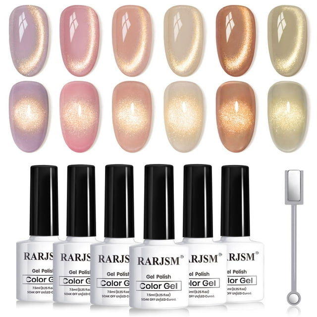 Set de esmaltes de uñas RARJSM Gold Glitter Cat Eye Gel 7.5 ml x 6