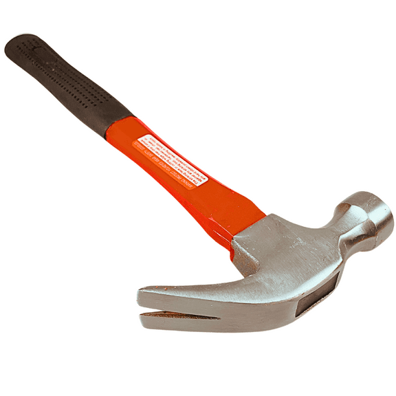 ToolUSA 13" 16oz Forged Steel Claw Hammer | Red Fiberglass Handle | 6.5" Rubber Grip | Dual-Purpose Building & Demolition