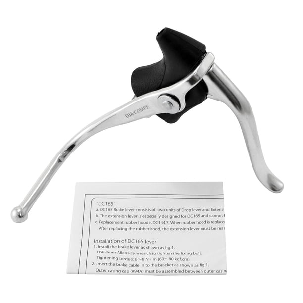 Dia-Compe DC165EX Duel Brake Lever Extensions - For Drop Bars, Silver/Black, 272g (Pair)