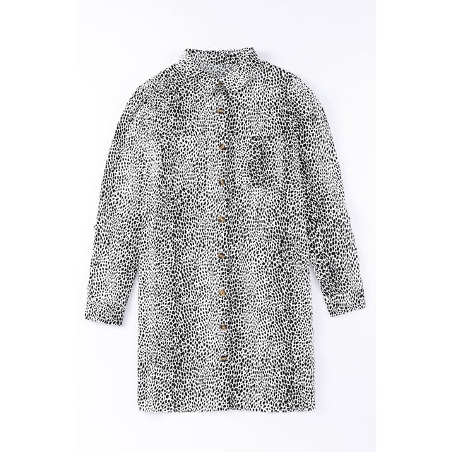 ABPHQTO Vestido camisero de manga larga con estampado animal de leopardo para mujer