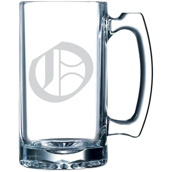 Old English Etched Monogram 25oz Libbey Sports Beer Mug Letter O
