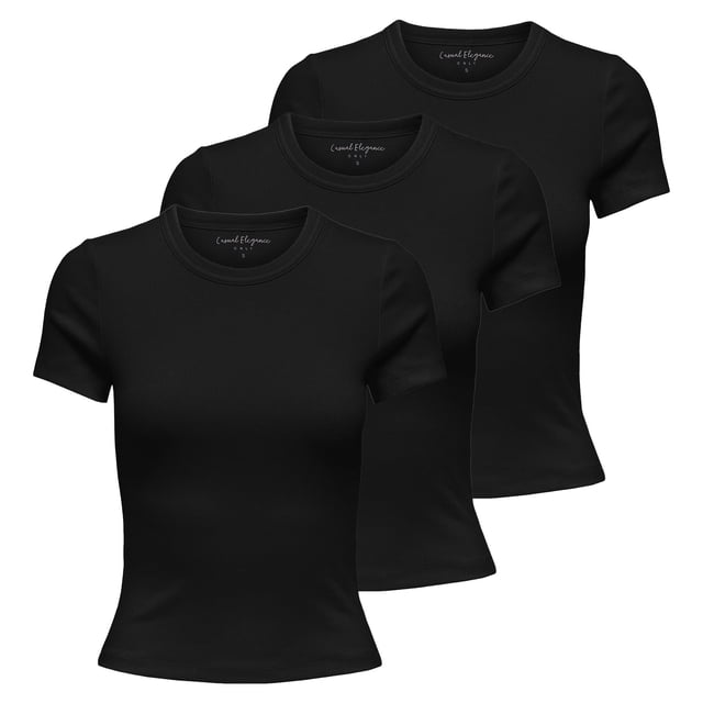 ONLY Camiseta de mujer Paquete de 3 - ONLVAL LIFE O-NECK TOP, cuello redondo, algodón, liso Negro XS (X-Small)