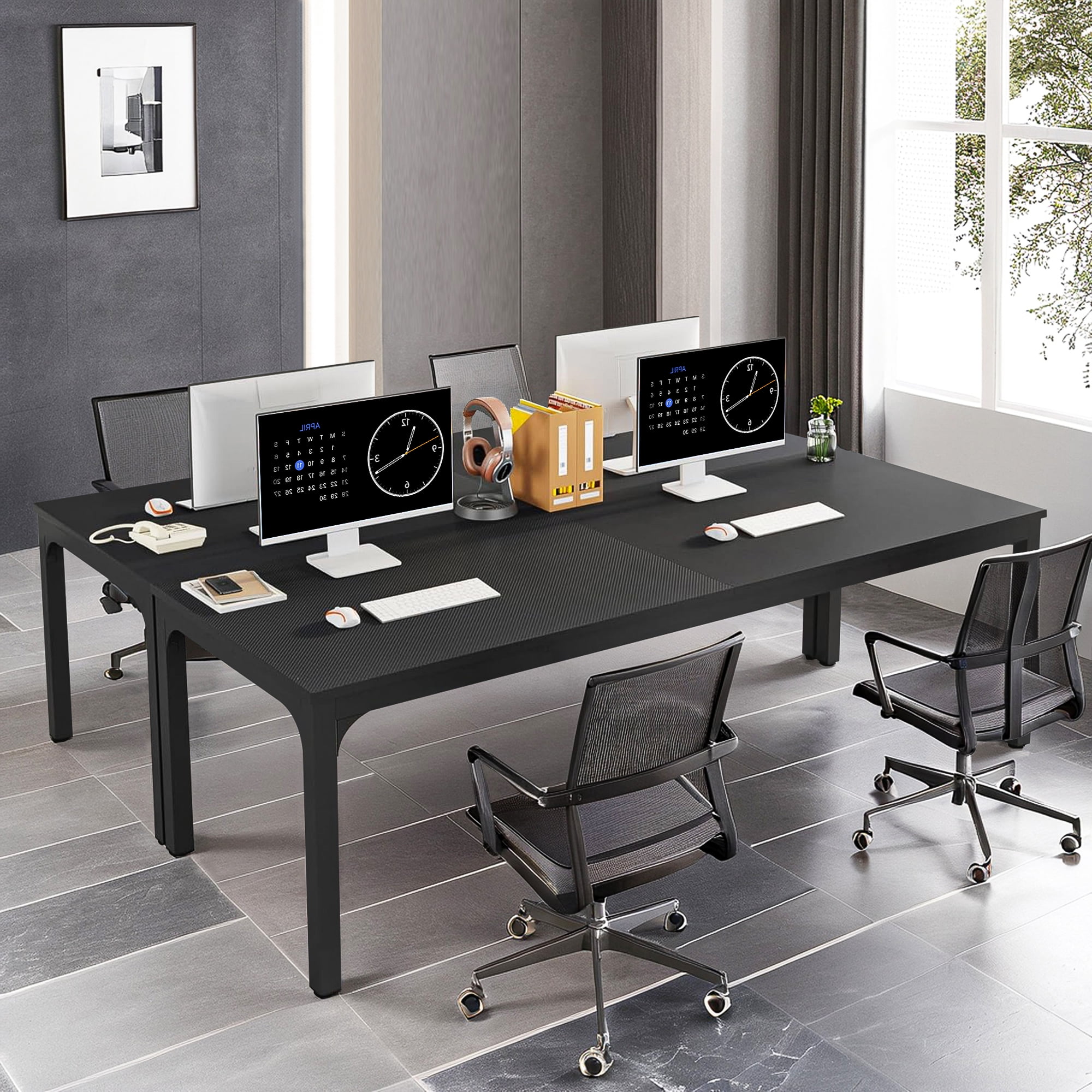 Demi Bonn 78" Farmhouse Dining Table, Wood Rustic Kitchen Table for 8 People, Large Rectangular Dinner Table for Dining Room, Home Office, Living Room Furniture, Black