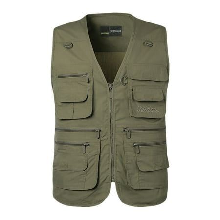 Miluxas Men’s Fishing Vest Summer Outdoor Work Safari Travel Photo Vest with Multi Pockets Army Green L(L)