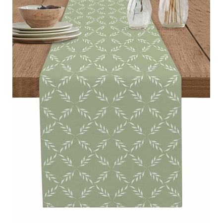 

Sage Green Table Runner Geometric Flower Leaf Diamond Plaid Retro Tablerunners 13 x 36 Inch Table Decorations Tabletop Scarf for Summer Gathering Holiday Farmhouse Kitchen Dining Decor
