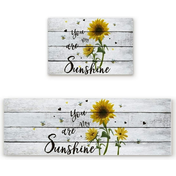 Kitchen Rugs and Mats Non Slip Cushioned Anti Fatigue Machine Washable 2 Pieces Rug Set Kitchen Mats for Floor,Sunflowers You are My Sunshine (15.7"x23.6" 15.7"x47.2" inches)