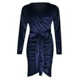 thumbnail image 4 of gakvbuo Fall Dresses for Women 2022 Plus Size Wrap Dresses for Women Wedding Guest Long Sleeve V Neck Slim Fitted Ruched Cocktail Party Short Dress Mini Dress, 4 of 5