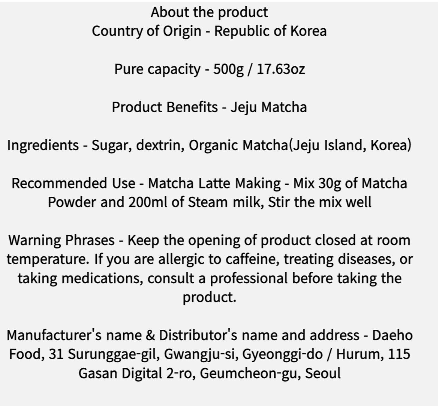 I'myo Jeju Korean Matcha Green Tea Powder 500g