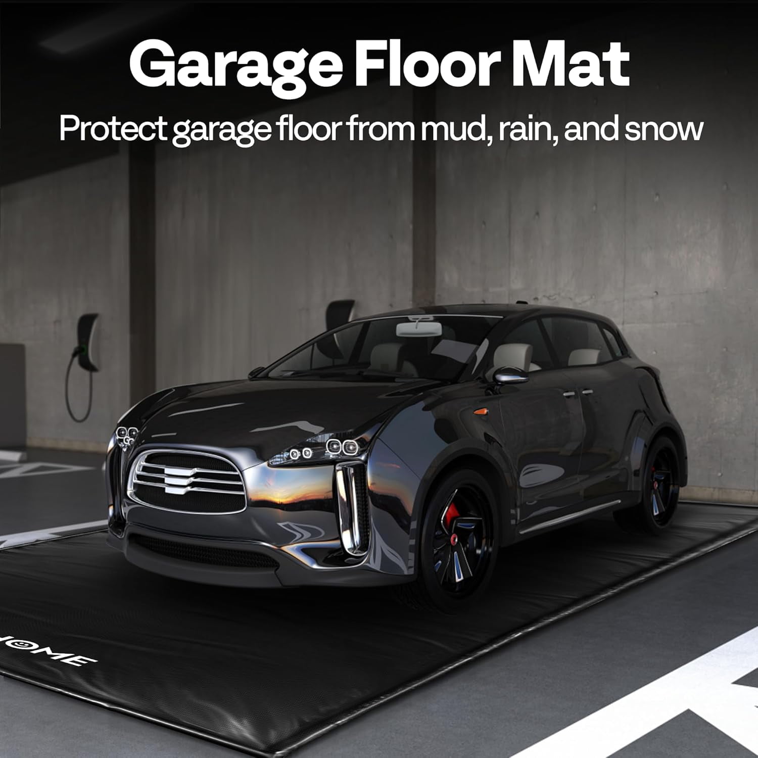 SPECSTAR Containment Mat (7'9" x 16') with Stay Put Corner, PVC Garage Floor Mats, Heavy Duty Garage Parking Mat with a Squeegee,Black