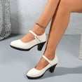 thumbnail image 4 of Miluxas Women Vintage Mary Janes Bridal Shoes Closed Toe Dress Shoe Chunky Heel Pumps Wedding Shoes White 7(39), 4 of 9