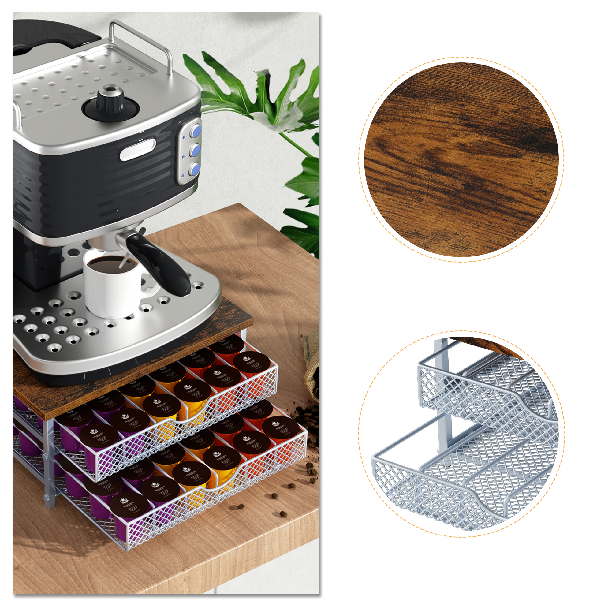 Double-Layer Coffee Capsule Holder - silver (Without Cup Rack)