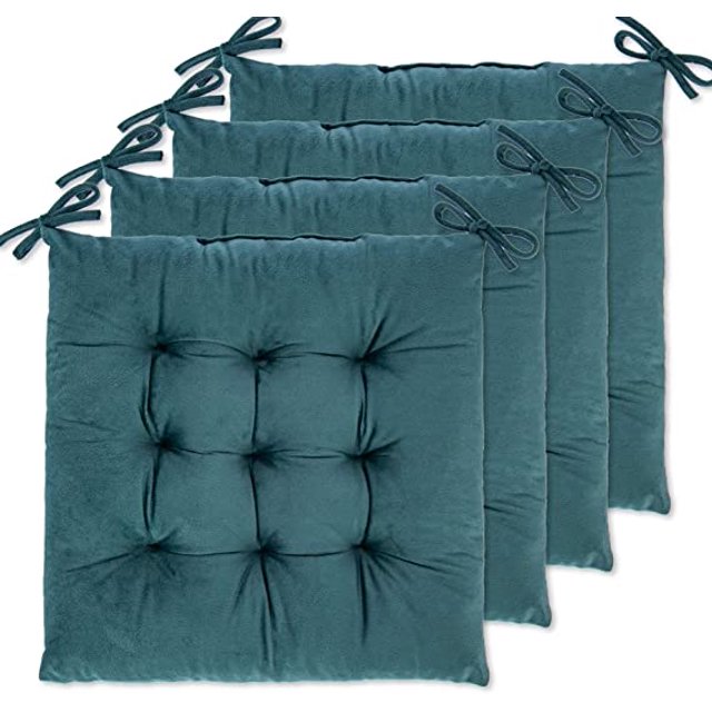 Namzi Paquete de 4 cojines para sillas de comedor, sillas de oficina, coche, suelo, exteriores y patios. Se pueden lavar y secar a máquina (franela de 40 x 40 cm, color verde oscuro).