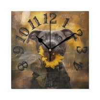 Dog Holding A Sunflower Wall Clock Square Silent Non Ticking Battery Operated Clock for Home Bathroom Kitchen Bedroom Living Room