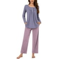 thumbnail image 2 of Kaemgyyd Womens 2 Piece Pajama Set Stripe Lounge Outfits Soft Button Pleated Sleepwear and Wide Leg Pants with Pockets, 2 of 6