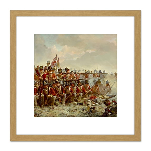 Thompson The 28th Regiment At Quatre Bras Painting 8X8 Inch Square Wooden Framed Wall Art Print Picture with Mount