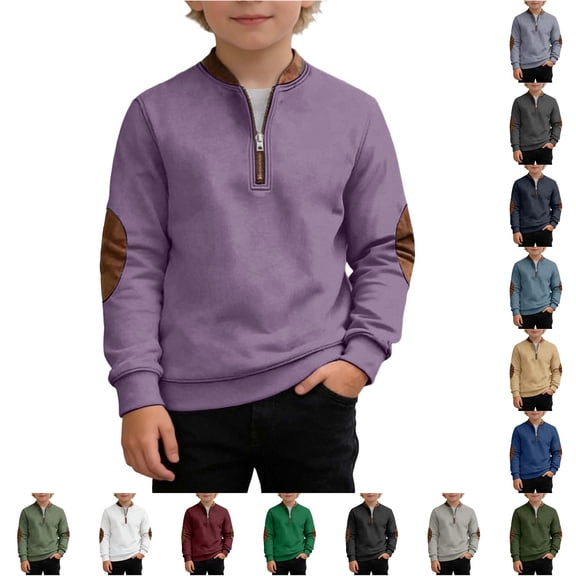 Vrotazzy Boys Color Block Pullover Sweatshirt Long Sleeve Crewneck Casual Winter Warm Top for Kids Youth,Sizes 8-9 Years