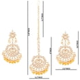 thumbnail image 2 of Efulgenz Indian Maang Tikka Earrings Set Bollywood Crystal Kundan Faux Pearl Head Chain Big Dangle Earrings Jewelry Set, Yellow, 2 of 5