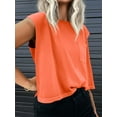 thumbnail image 2 of Women Cap Sleeve Casual Basic Crewneck Crop Tank Top with Pockets, 2 of 4
