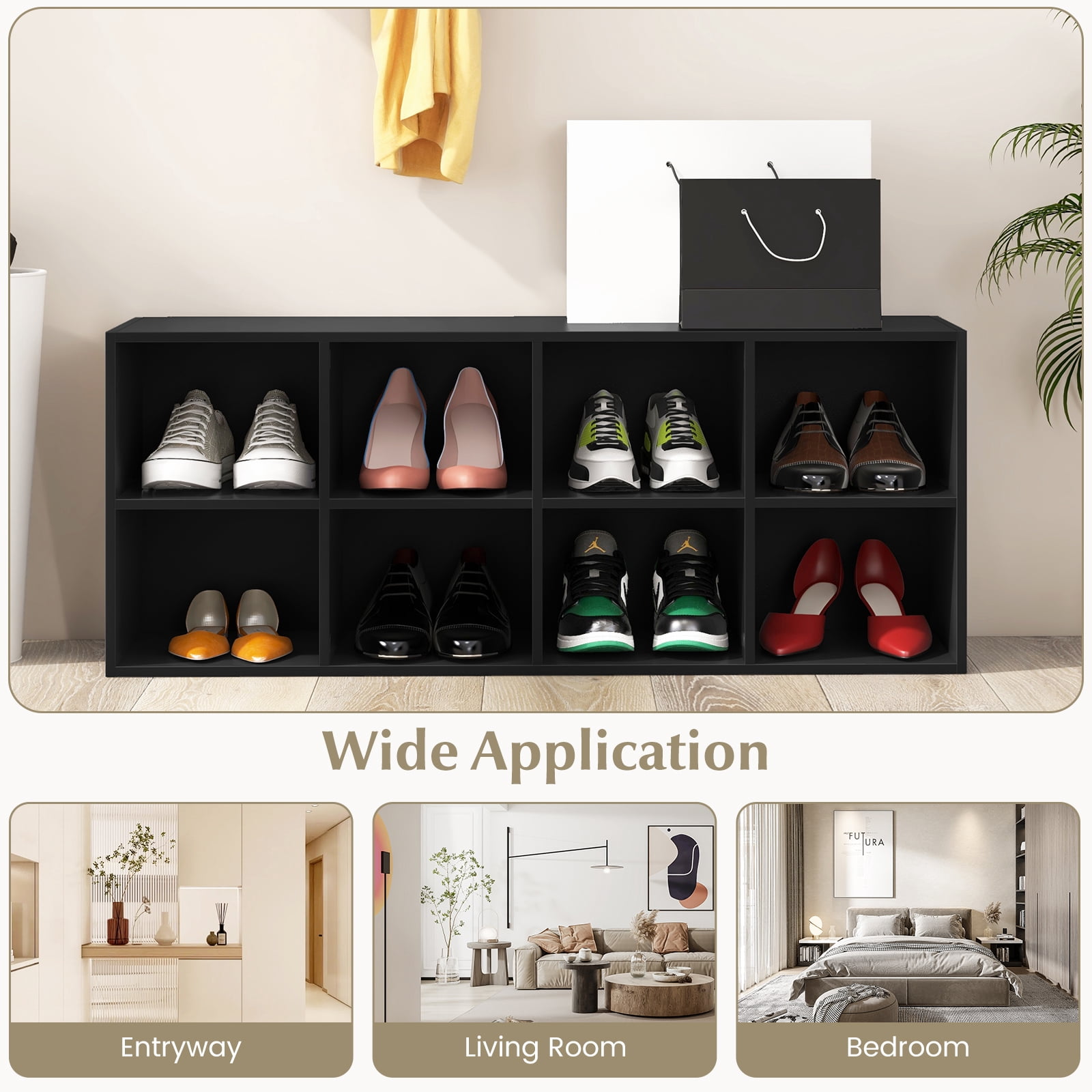 Giantex 8-Cubby Shoe Storage Bench, Entryway Shoe Rack Organizer, Multifunctional Bed End Bench, Black