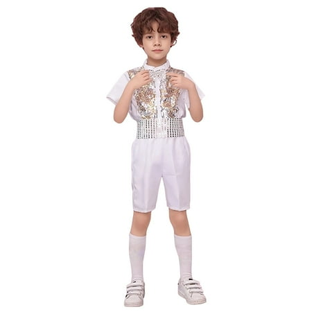 Shadoumai Stage Performance Glitter Sequin Puff Sleeve Tutu Dress Leotard Set For Girls Dance Party Show