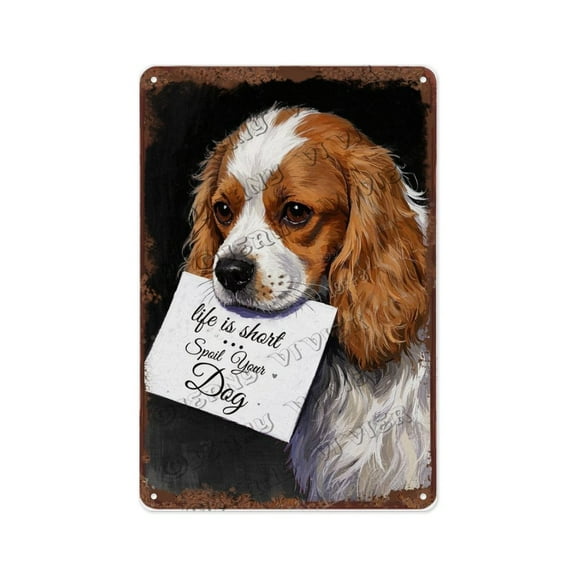 Retro Cavalier King Charles Spaniel Metal Sign 8x12 Inch with Funny Quote for Dog Lovers | Rustic Dog Decor for Living Room, Kitchen, or Café