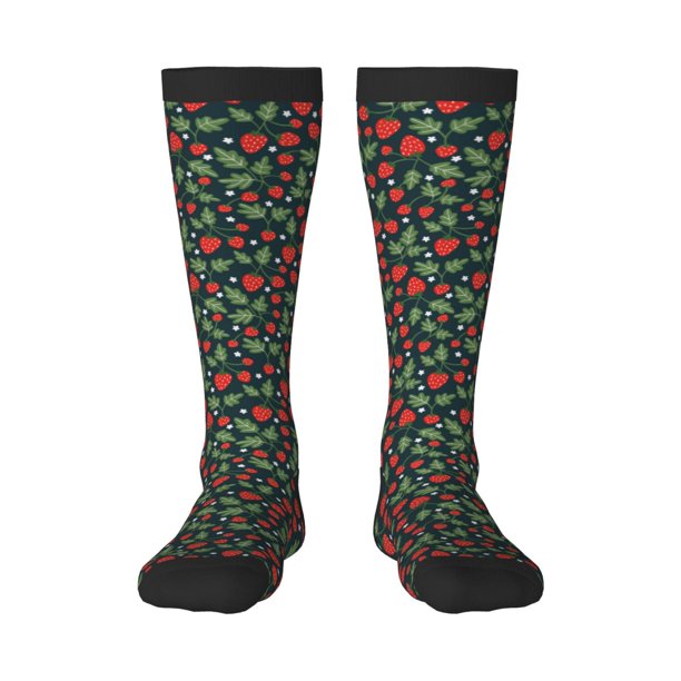 Fotbe Strawberry Calcetas Divertidas Estampadas para Hombre y Mujer, Calcetas de Algodón hasta la Rodilla para Caminar, Correr, Enfermería y Embarazo