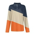 thumbnail image 5 of Womens Long Sleeve Polo Shirts Color Block V Neck Collared, Fall Casual Tunic Tees for Weekend Orange 3XL, 5 of 6